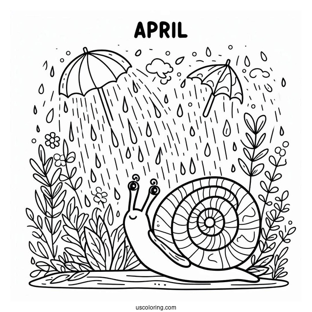 Snail Crawling Under April Coloring Page Showers For Kids