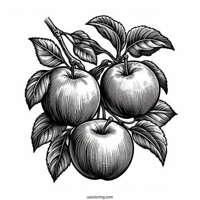 Three Empire Apples Hanging From Tree