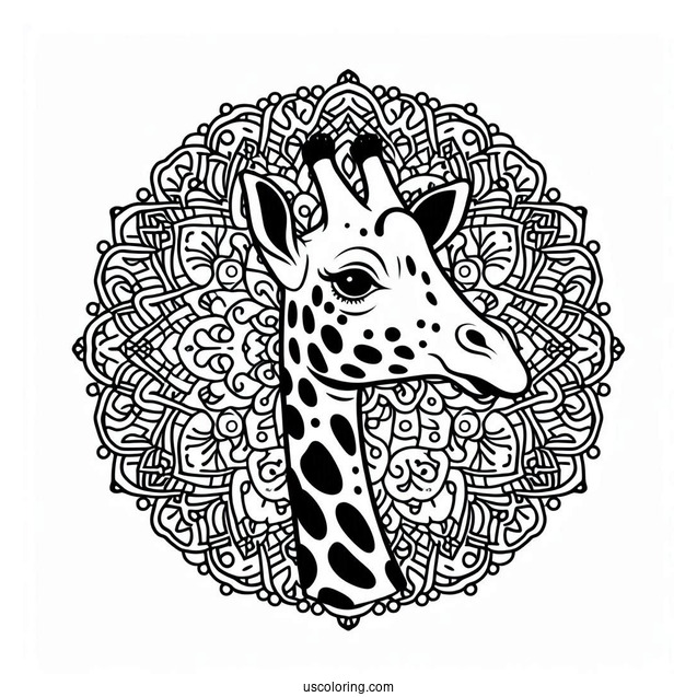 Elegant Giraffe Head Animal Mandala Coloring Page