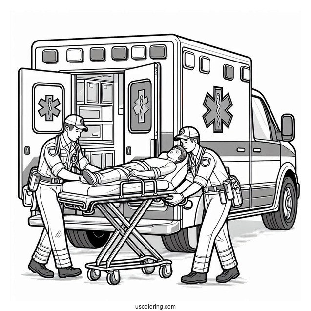 Paramedics Putting Patient In An Ambulance Coloring Page