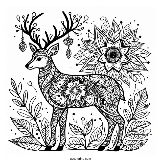 Majestic Deer With Flowers Inside An Animal Mandala Coloring Page