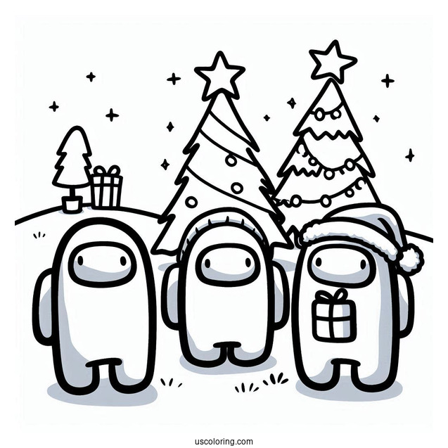 Christmas Themed Among Us Coloring Page