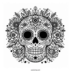 Sugar Skull With Flowers Abstract Coloring Page