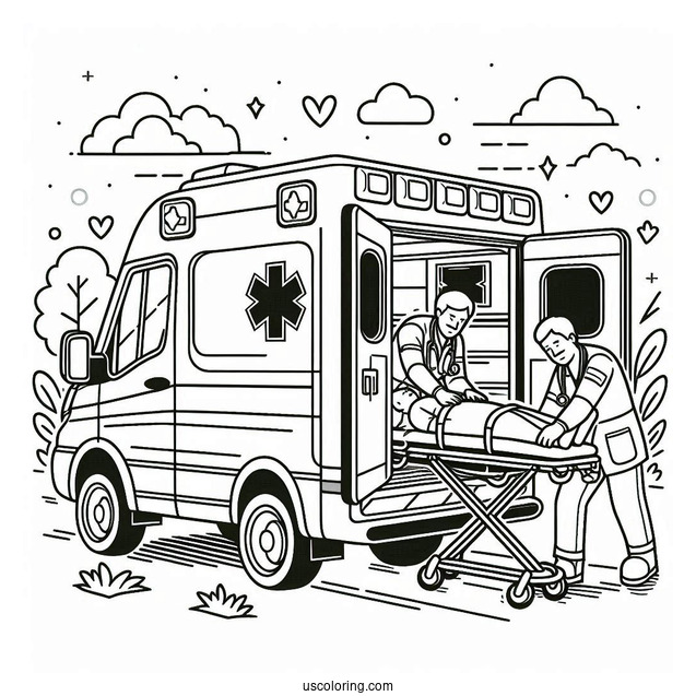 Paramedics Putting Patient In An Ambulance Coloring Page