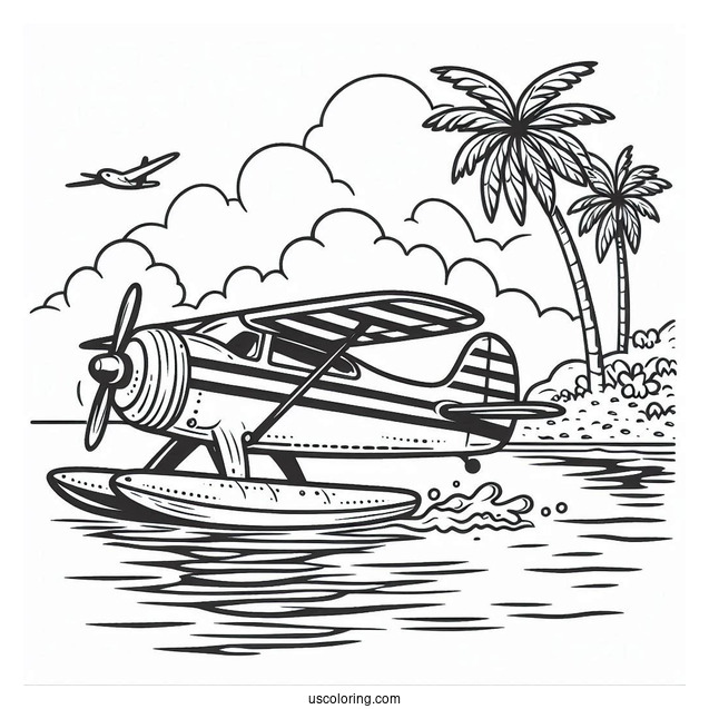 Sea Plane Floating On Water Coloring Page