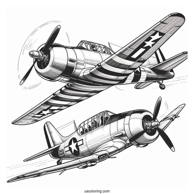 Warbird Planes Flying In Tandem To Color