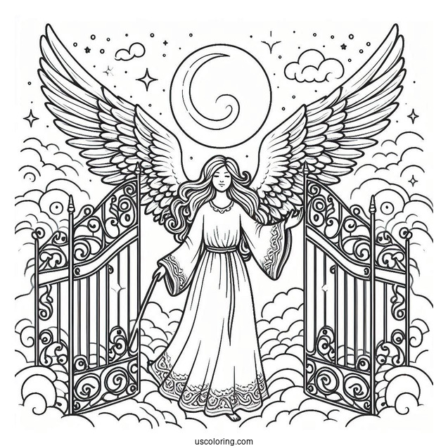 Detailed Angel At Heavens Gate To Color