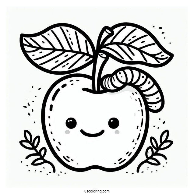 Easy Outline Of Apple With Worm For Preschoolers