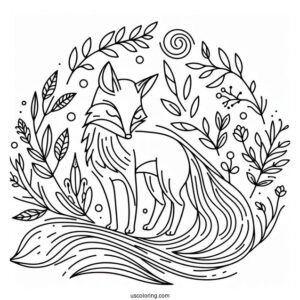 Fox In Nature Abstract Coloring Page For Kids