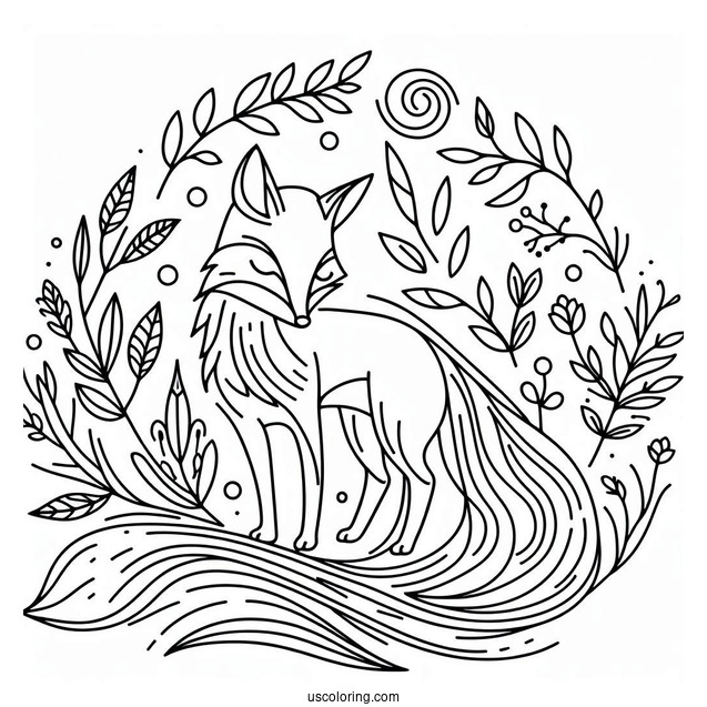 Fox In Nature Abstract Coloring Page For Kids