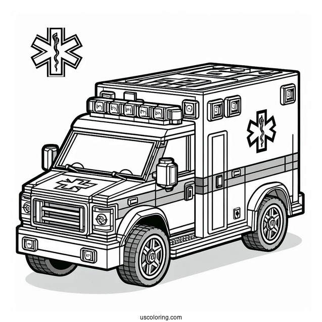Detailed Lego Ambulance Coloring Page