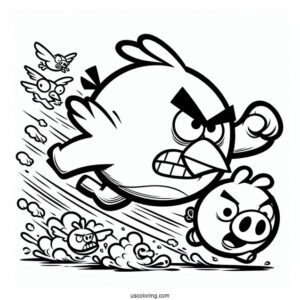 Cartoon Hal Attacking Pigs Coloring Sheet
