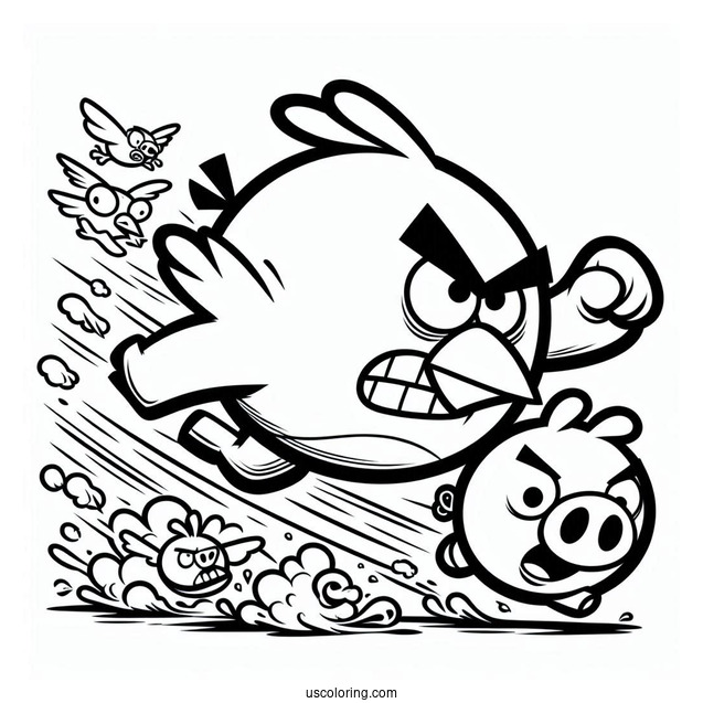 Cartoon Hal Attacking Pigs Coloring Sheet