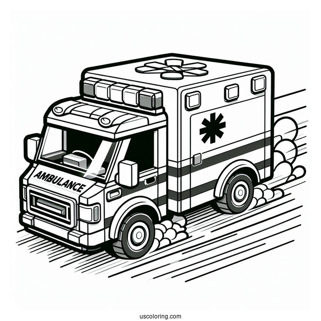 Lego Ambulance Coloring Page Speeding On The Road