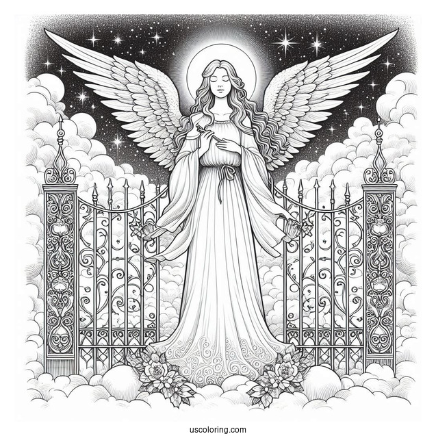 Detailed Angel At Heavens Gate To Color