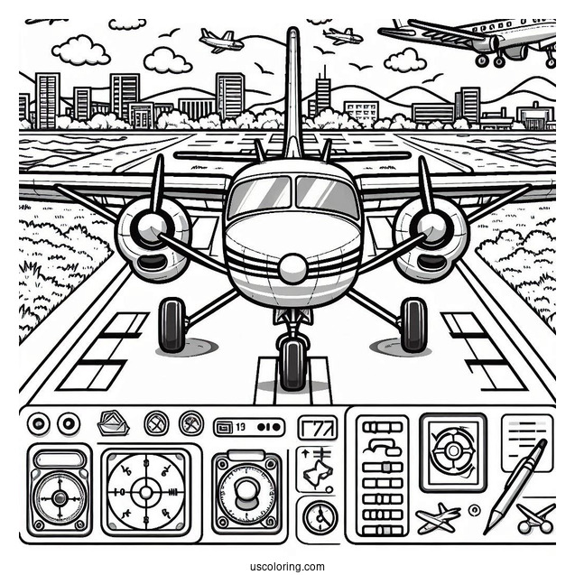 Coloring Page Of Private Plane Landing