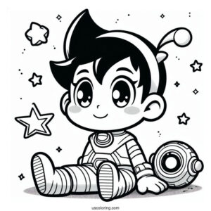 Kawaii Astro Boy Coloring Sheet For Preschoolers