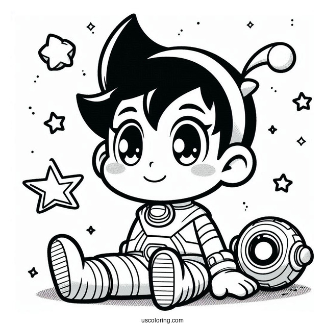 Kawaii Astro Boy Coloring Sheet For Preschoolers