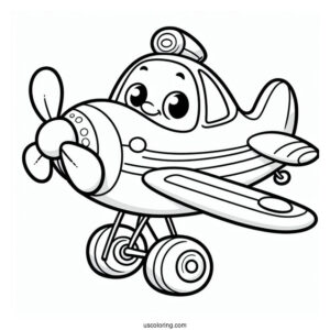 Smiling Cartoon Plane To Color For Kids