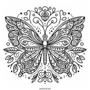 Easy Butterfly Animal Mandala Coloring Page For Kids