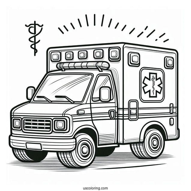 Ambulance Coloring Page Parked Beside A Hospital