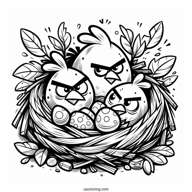 Coloring Page Of Angry Birds Around Eggs In Nest