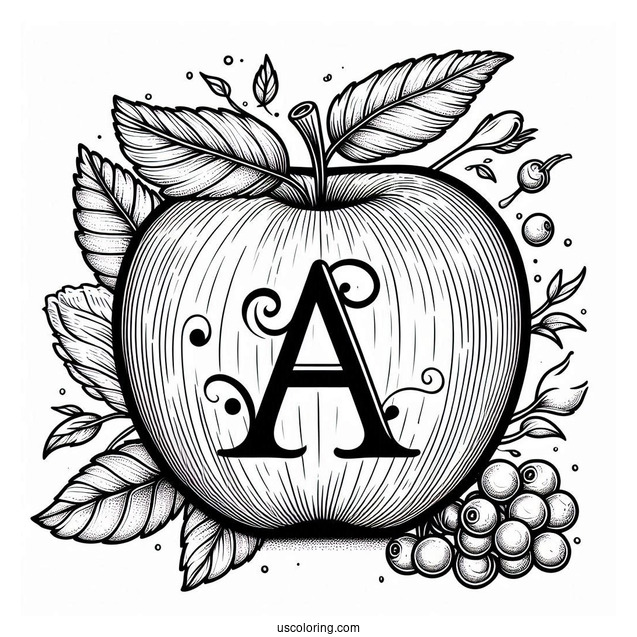 Apple With Letter A Coloring Page