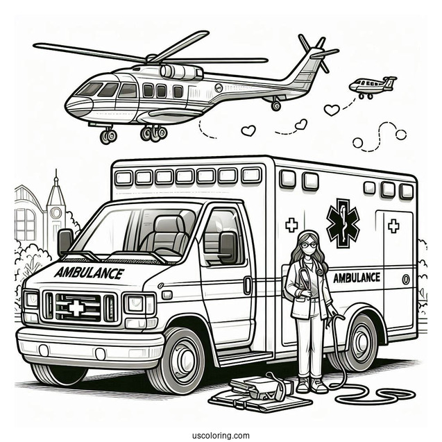 Ambulance Coloring Page And Air Ambulance At A Hospital