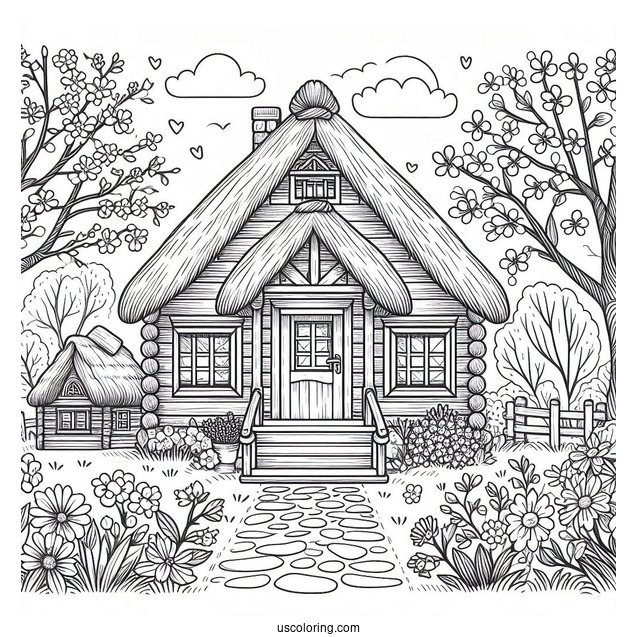 Lovely Spring Cottage In April Coloring Page