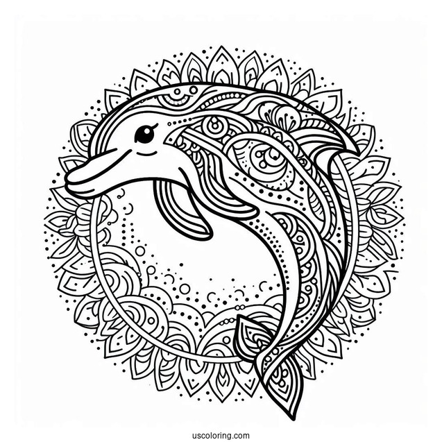 Dolphin Animal Mandala Coloring Page