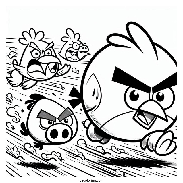 Angry Birds Charging Towards Pigs Coloring Page