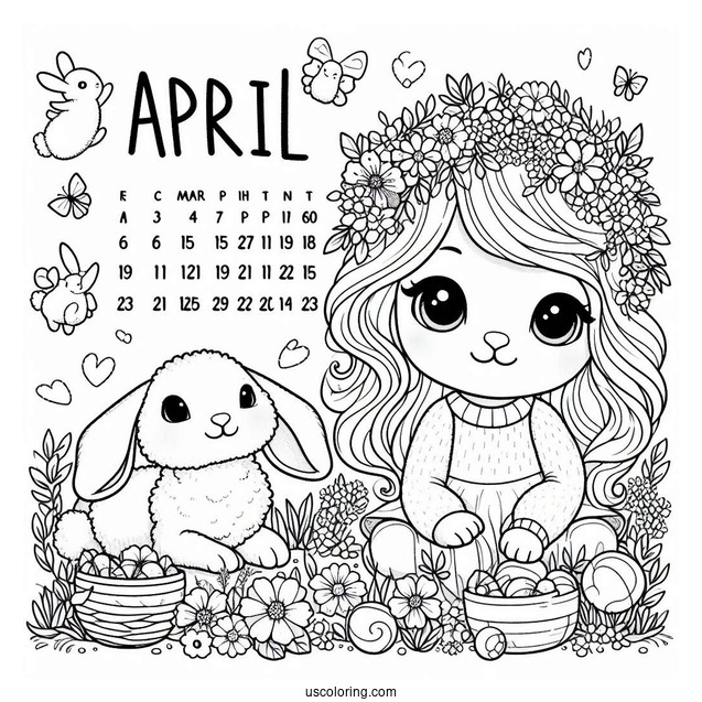 Lamb And Rabbit Under April Coloring Page Word For Kids