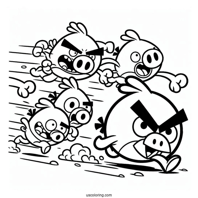Cartoon Hal Attacking Pigs Coloring Sheet