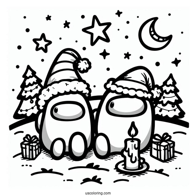 Christmas Themed Among Us Coloring Page