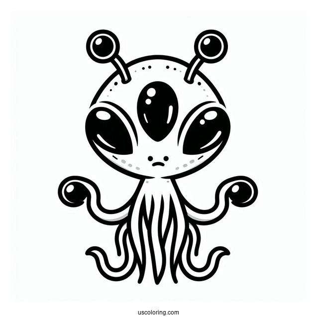 Cute Alien Coloring Page With Five Eyes For Kids