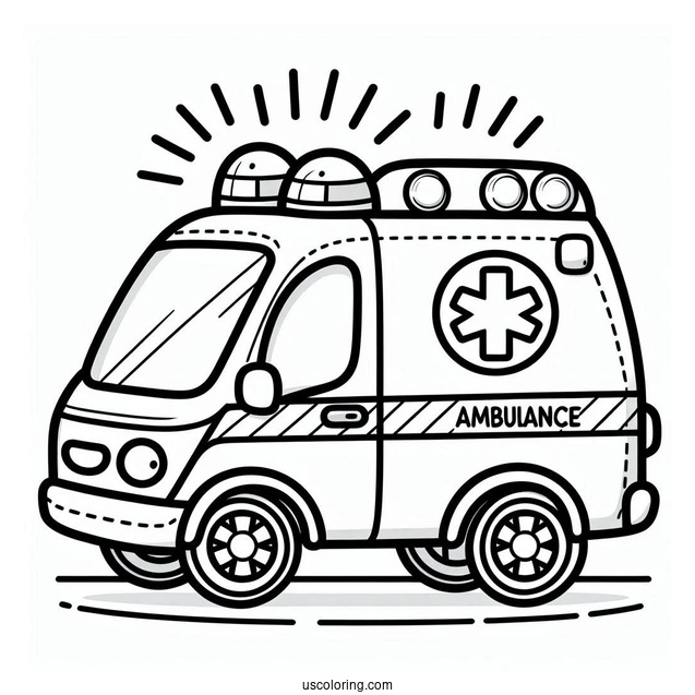 Simple Ambulance Coloring Page For Preschoolers