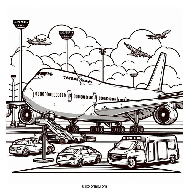 Boeing 747 Plane At Airport To Color