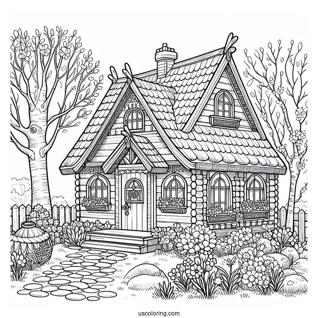 Lovely Spring Cottage In April Coloring Page