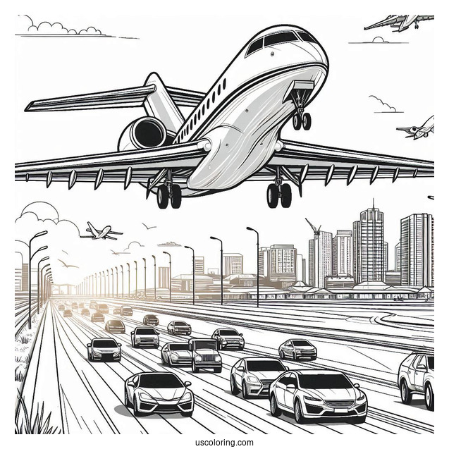 Private Jet Taking Off From Runway Coloring Page