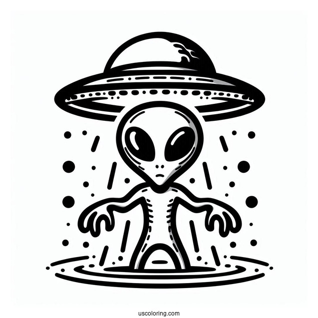 Simple Outline Of Grey Alien With UFO