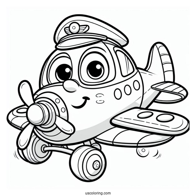 Smiling Cartoon Plane To Color For Kids