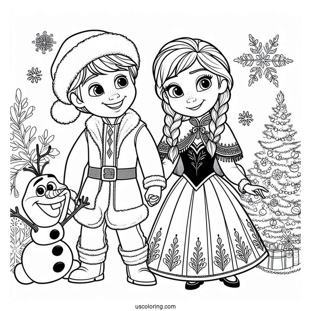 Anna And Olaf In Christmas Outfits Coloring Page