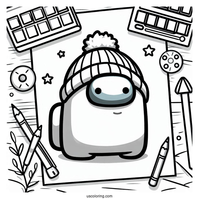 Among Us Crewmate With Beanie Coloring Sheet