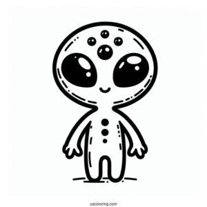 Cute Alien Coloring Page With Five Eyes For Kids