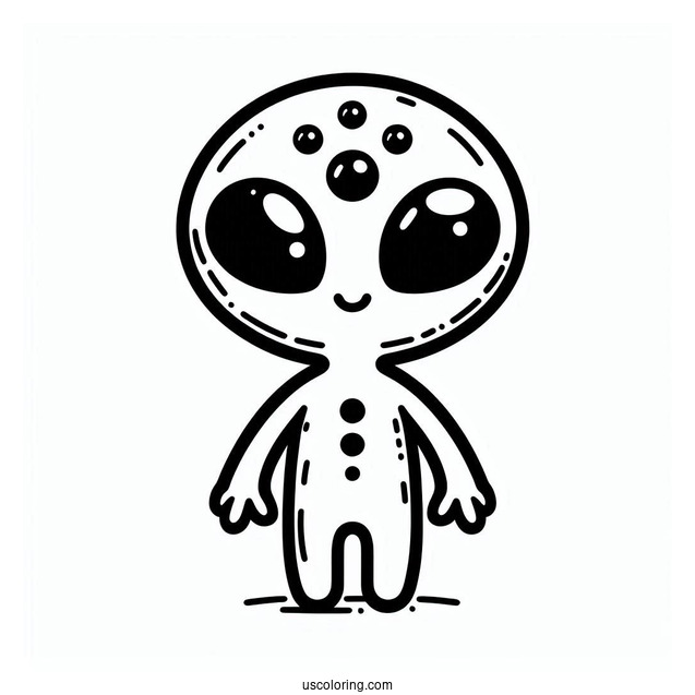 Cute Alien Coloring Page With Five Eyes For Kids