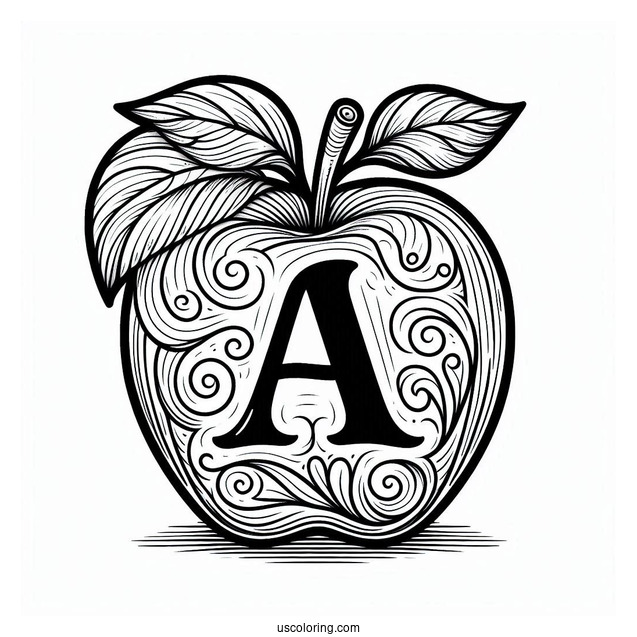 Apple With Letter A Coloring Page