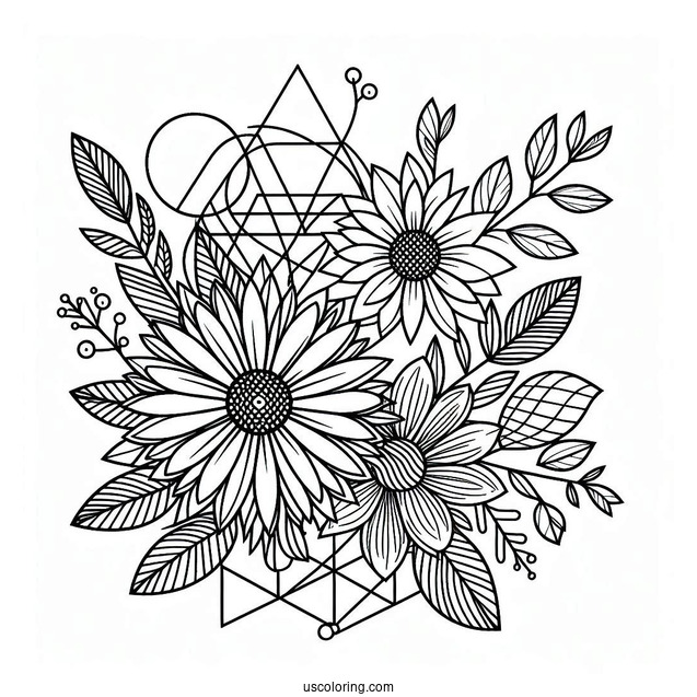 Flowers And Geometric Abstract Coloring Page