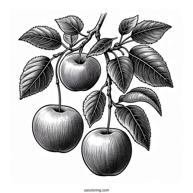 Three Empire Apples Hanging From Tree