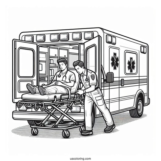 Paramedics Putting Patient In An Ambulance Coloring Page