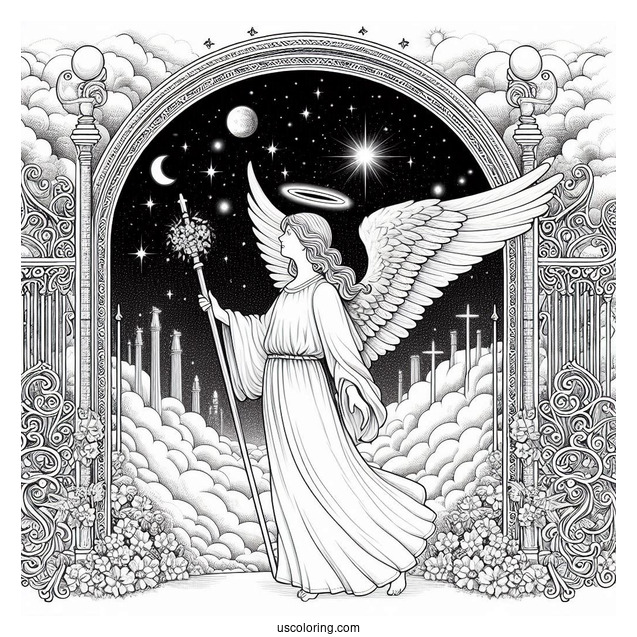 Detailed Angel At Heavens Gate To Color
